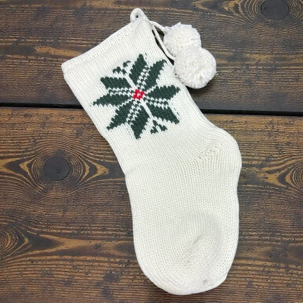 Snowflake Jacquard Knit Christmas Stocking Cream/Green/Red - Hearth‎ & Hand NWT